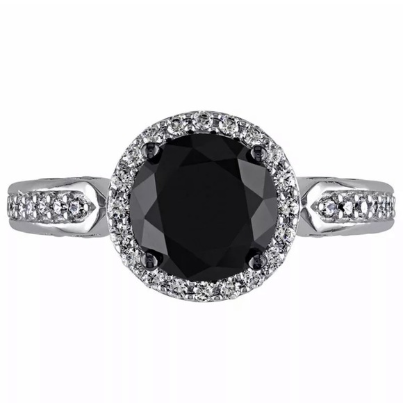 Fashion  Round  Black Sapphire 925 Silver  Ring - Picture 2 of 6